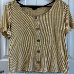 W5 Yellow and White Striped Button-Down Top